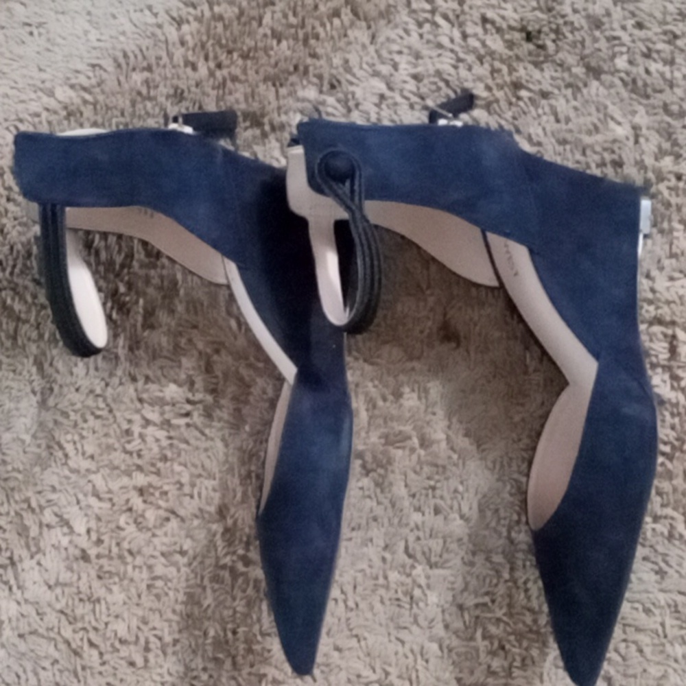 Blue suede wedges